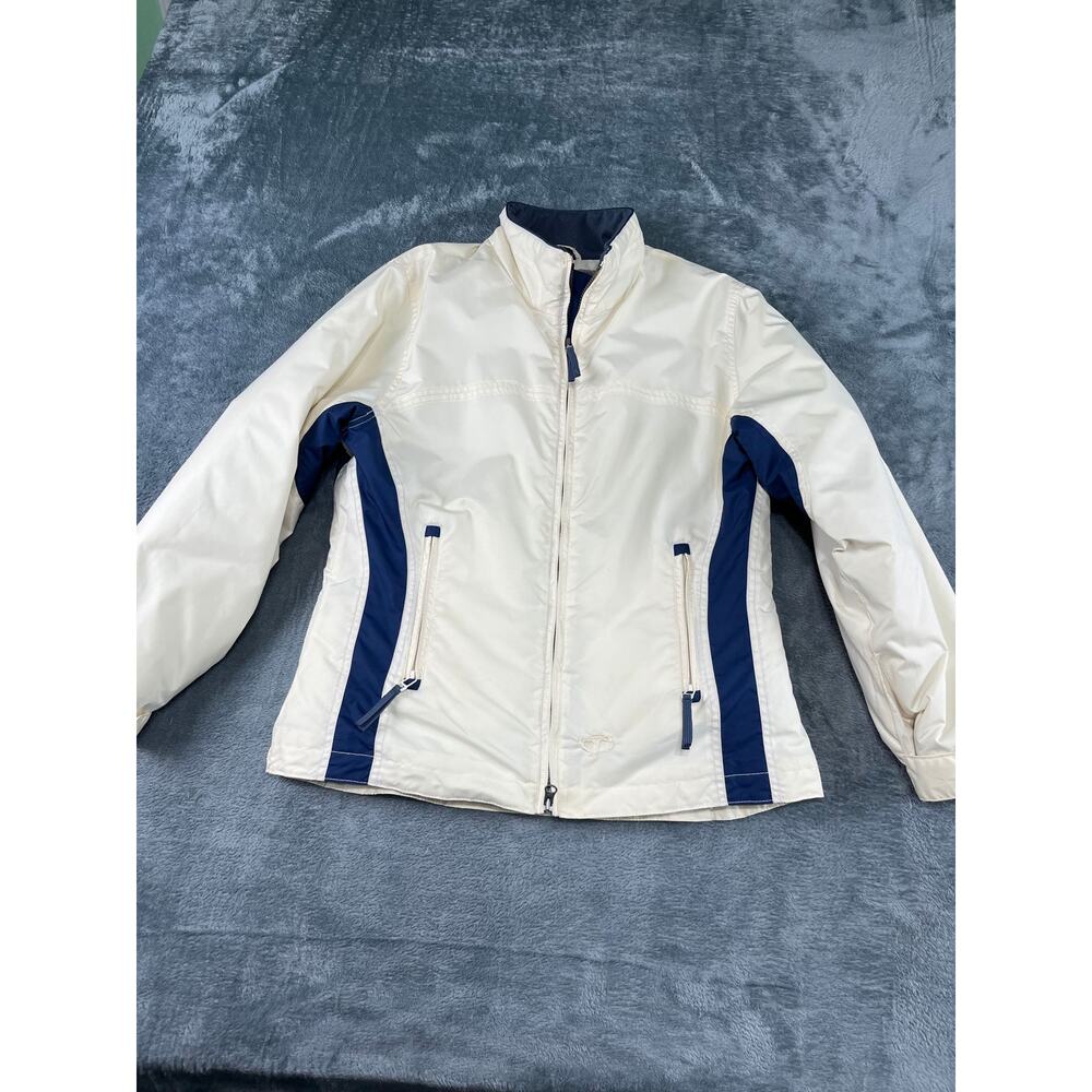 Tusk Vintage Snowboard Jacket Women's Size 10 White Blue Zip  Y2K Ski #944-80J